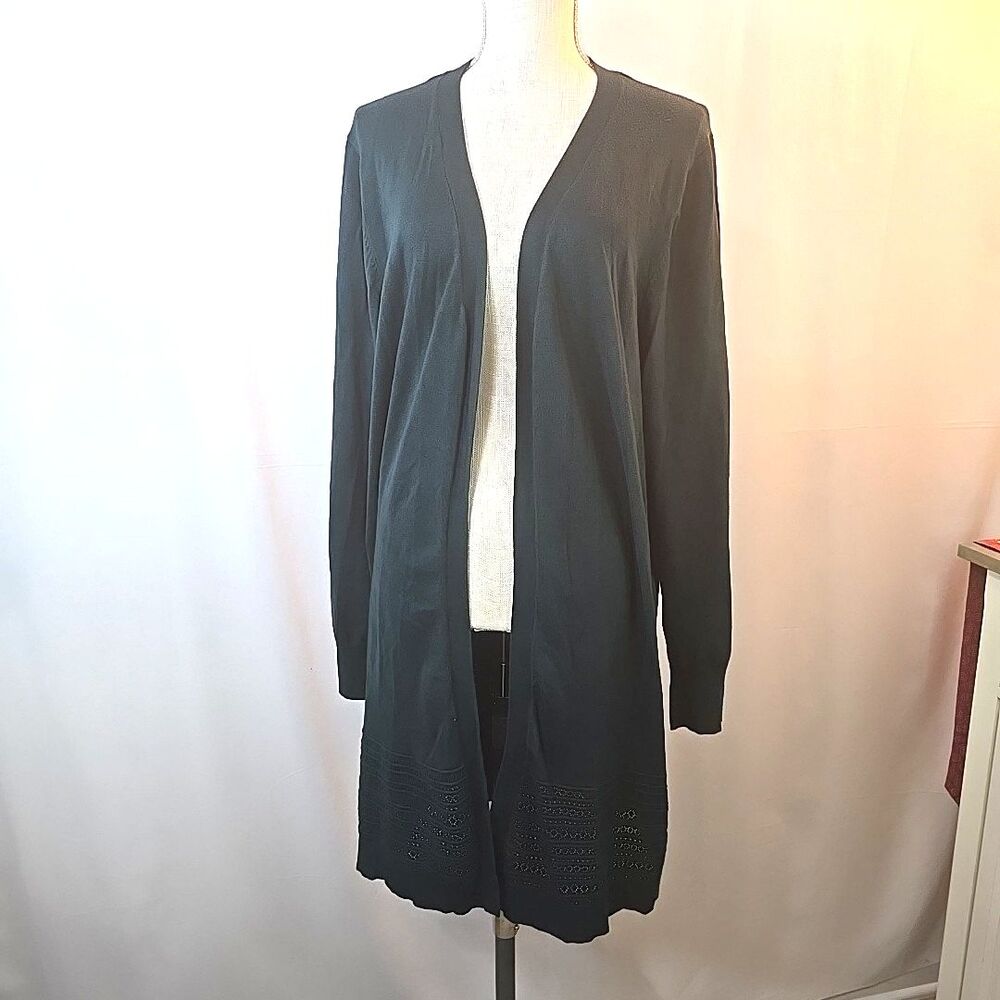 Lety & Me Long Open Cardigan Long-Sleeve Women's Plus Size 2X Forest Green